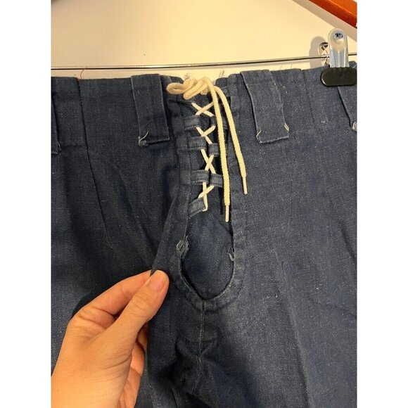 VTG Anastasas Womens 70s Dark Wash Denim Lace Front Bellbottom Flare Jeans 28x31 - Picture 4 of 14